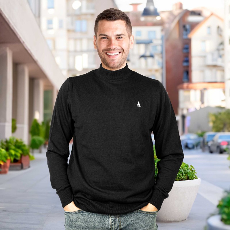 Sweter męski półgolf czarny Captain Mike