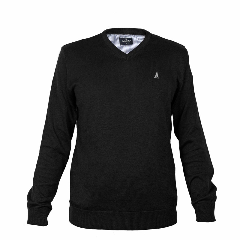 Sweter męski w serek klasyczny czarny Captain Mike