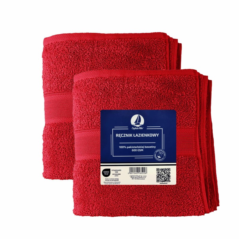 Zestaw 2x ręcznik do twarzy do rąk 30x50cm 100% pakistańska bawełna 600 GSM czerwony