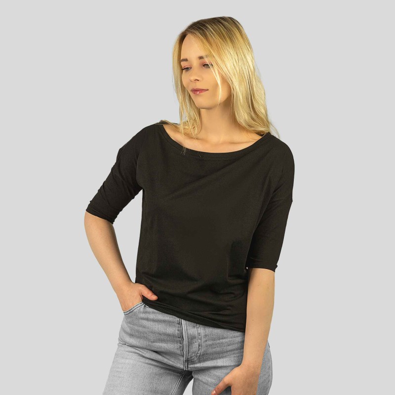 Koszulka Damska Luźna Czarna Bawełniana Captain Mike