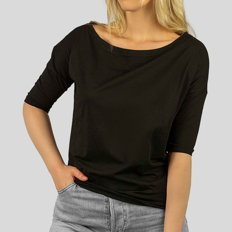 Koszulka Damska Luźna Czarna Bawełniana Captain Mike