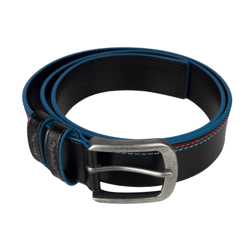 Skórzany pasek do spodni z przeszyciami czarny