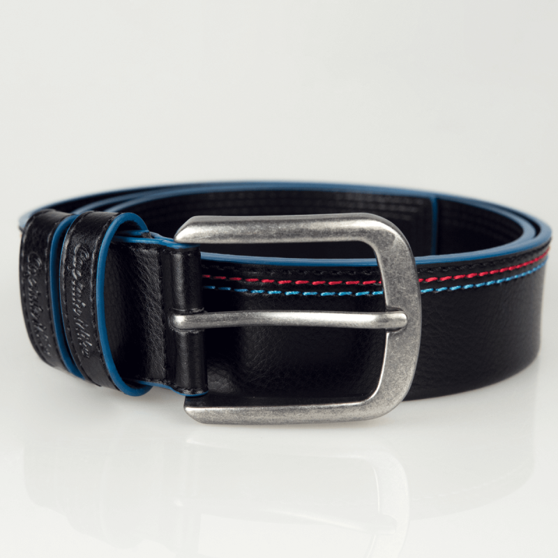 Skórzany pasek do spodni z przeszyciami czarny