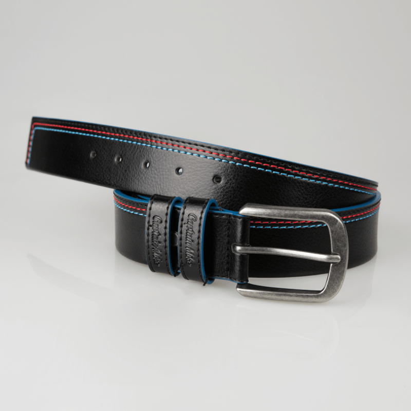 Skórzany pasek do spodni z przeszyciami czarny