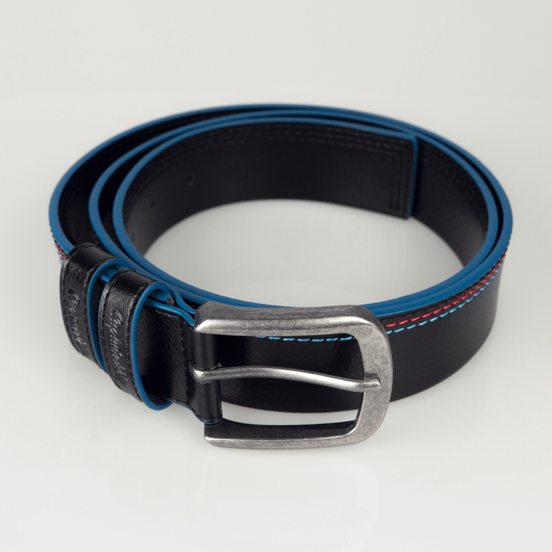 Skórzany pasek do spodni z przeszyciami czarny