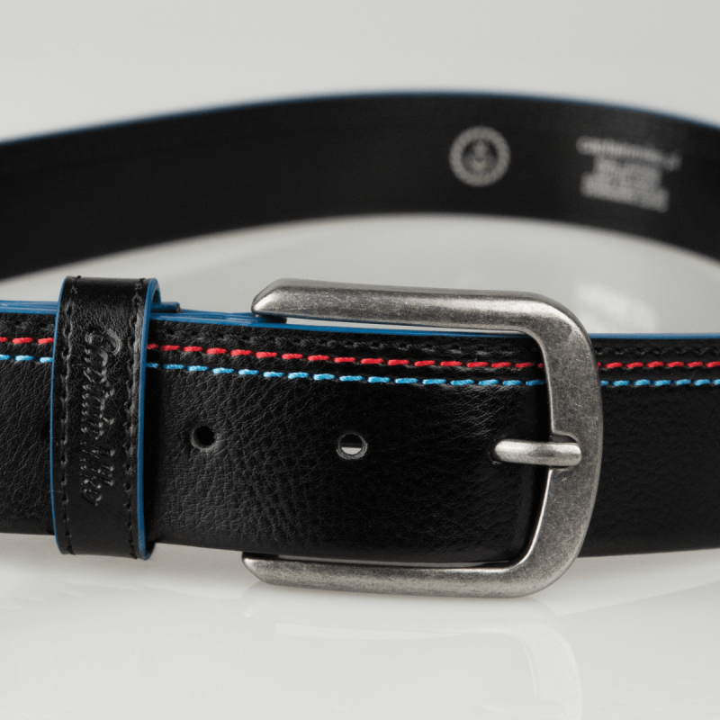 Skórzany pasek do spodni z przeszyciami czarny