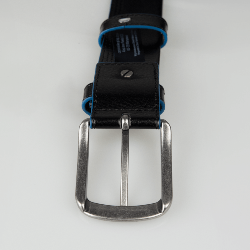 Skórzany pasek do spodni z przeszyciami czarny