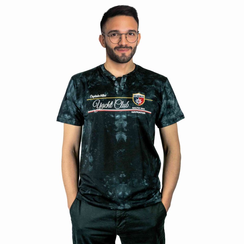 KOSZULKA Męska T-SHIRT z Haftem DELIKATNA Bawełna CAPTAIN MIKE czarna