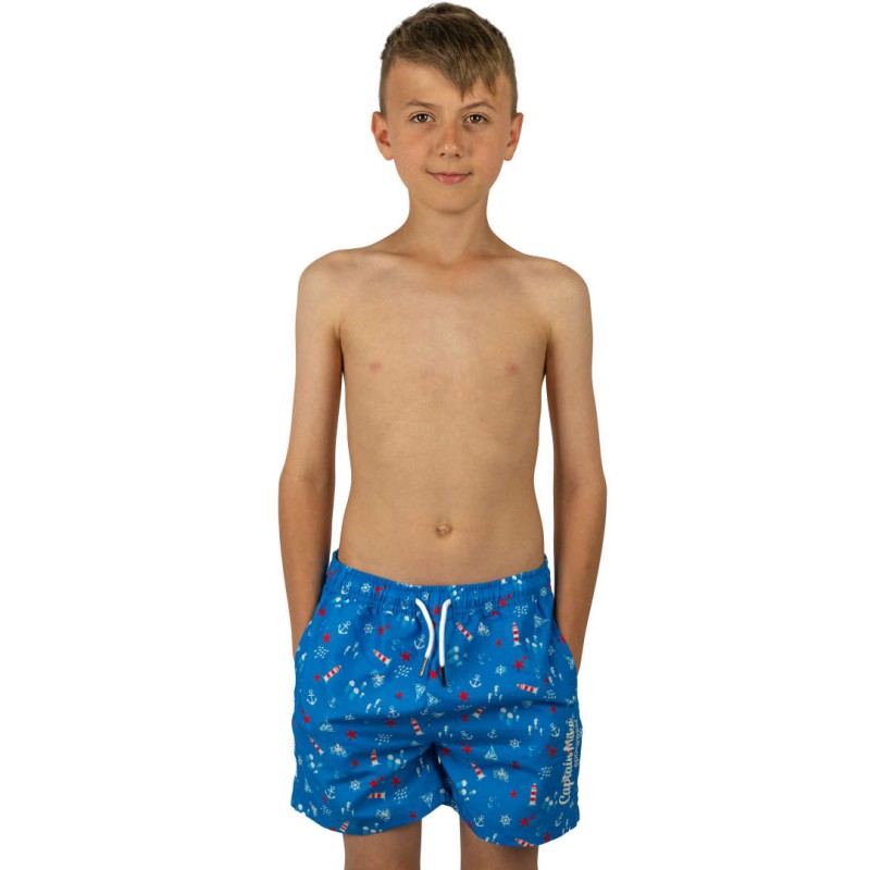 Szorty kąpielowe chłopięce szybkoschnące na plaże niebieskie Captain Mike