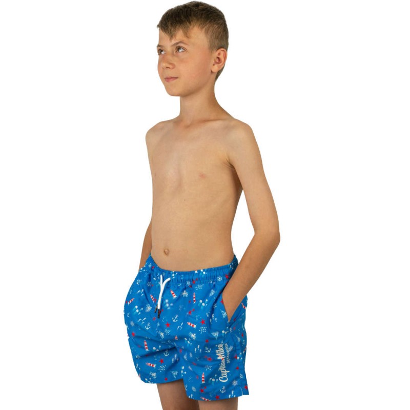 Szorty kąpielowe chłopięce szybkoschnące na plaże niebieskie Captain Mike