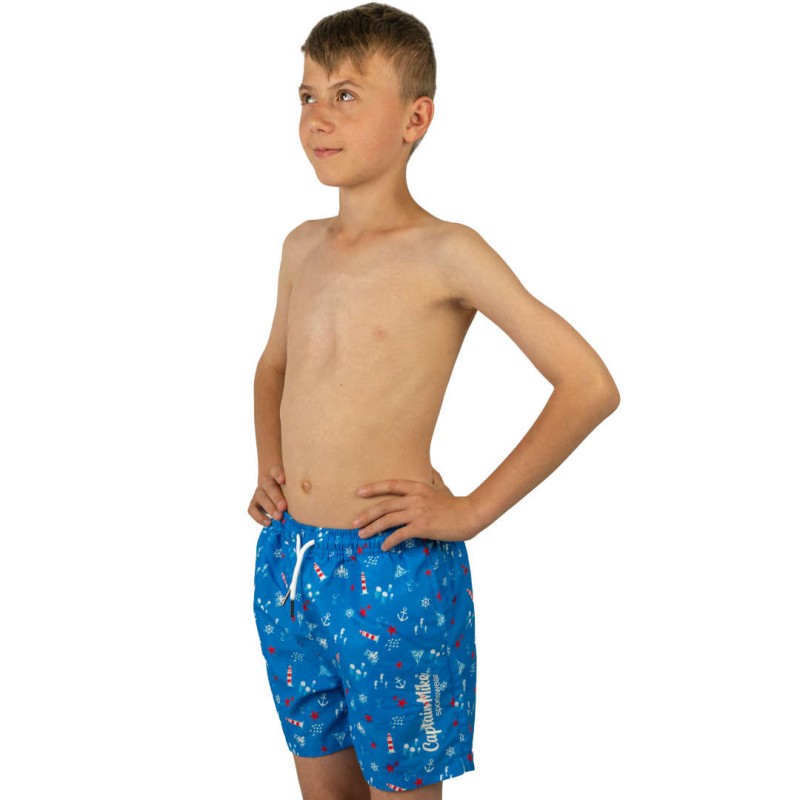 Szorty kąpielowe chłopięce szybkoschnące na plaże niebieskie Captain Mike