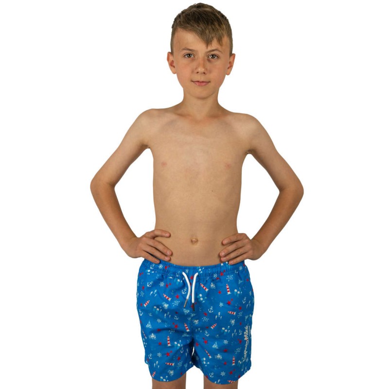Szorty kąpielowe chłopięce szybkoschnące na plaże niebieskie Captain Mike