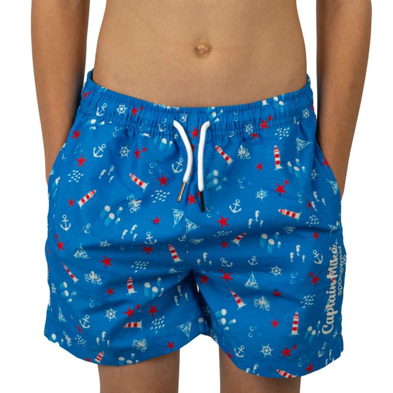 Szorty kąpielowe chłopięce szybkoschnące na plaże niebieskie Captain Mike
