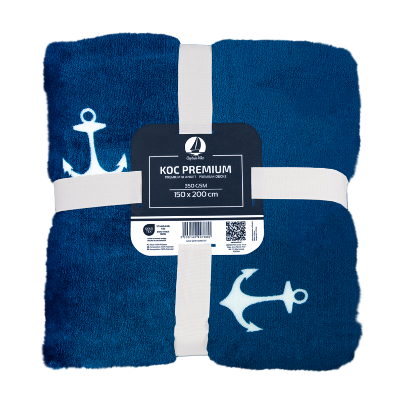 Koc polarowy 150x200 granatowy, ciepły, miękki DLA ALERGIKÓW