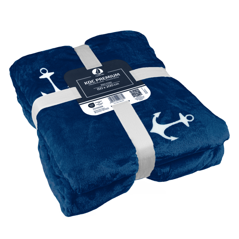 Koc polarowy 150x200 granatowy, ciepły, miękki DLA ALERGIKÓW