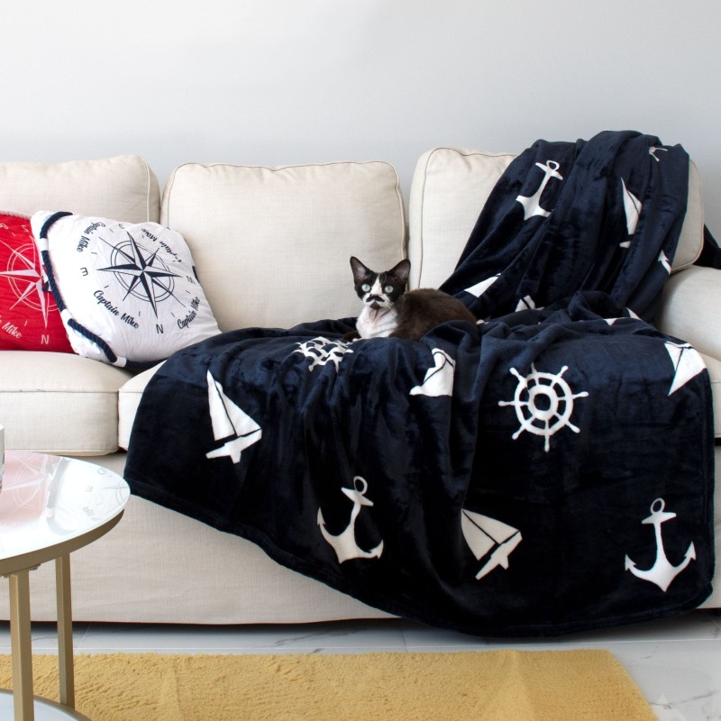 Koc polarowy 150x200 granatowy, ciepły, miękki DLA ALERGIKÓW