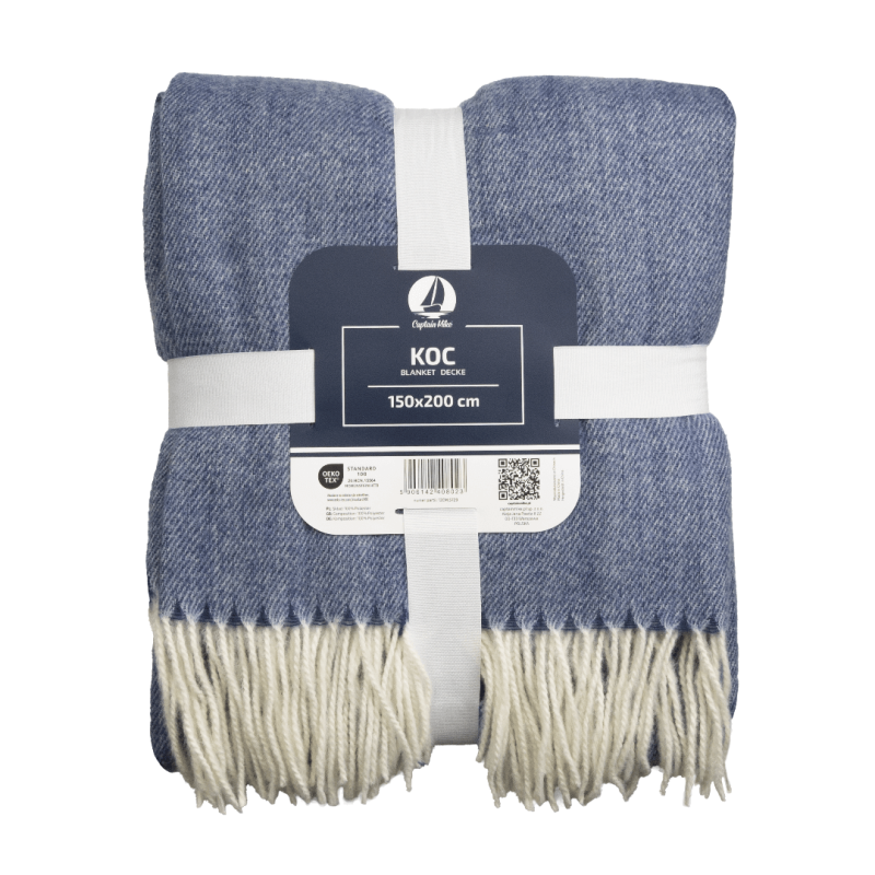 Koc z Frędzlami Miękki i Stylowy, Idealny na Chłodne Wieczory Granatowy 150x200 cm Captain Mike