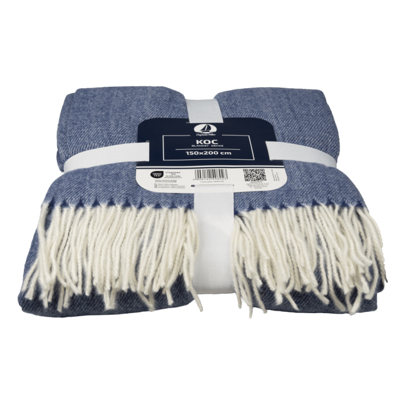 Koc z Frędzlami Miękki i Stylowy, Idealny na Chłodne Wieczory Granatowy 150x200 cm Captain Mike