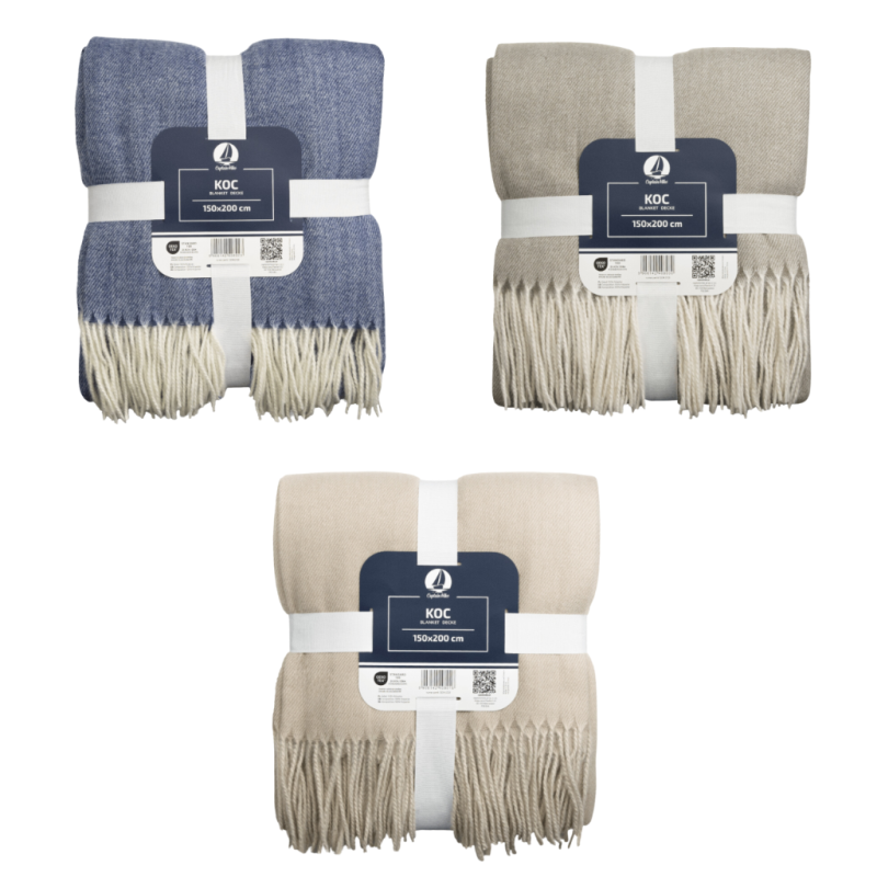 Koc z Frędzlami Miękki i Stylowy, Idealny na Chłodne Wieczory Granatowy 150x200 cm Captain Mike