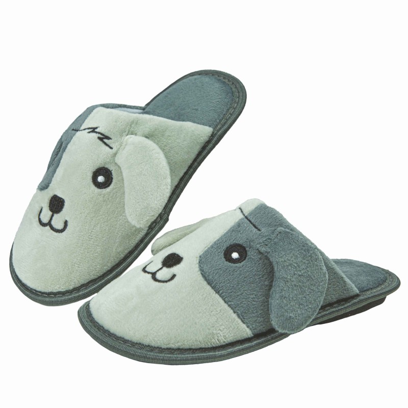 Kapcie dziecięce laczki piesek szare wygodne wsuwane Captain Mike