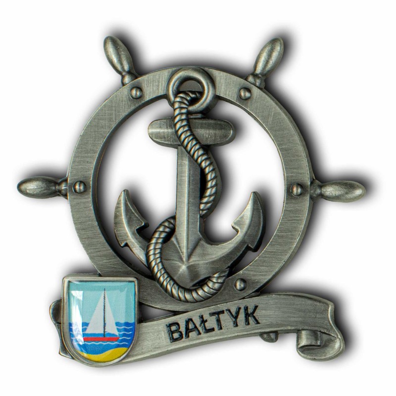 Magnes metalowy koło sterowe pamiątka Bałtyk Captain Mike