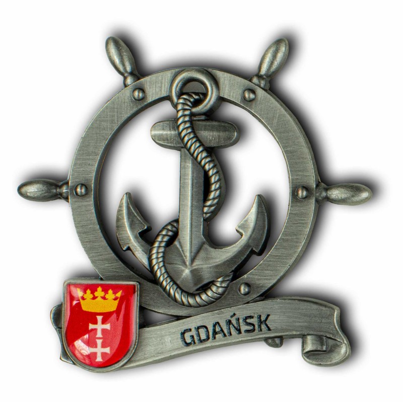 Magnes metalowy koło sterowe pamiątka Gdańsk Captain Mike