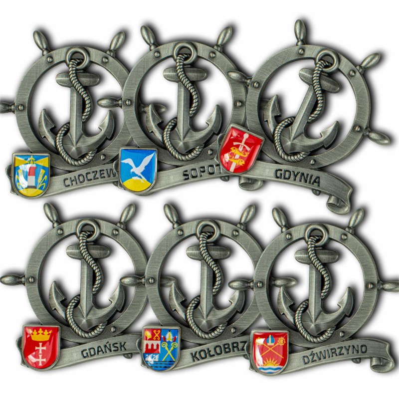 Magnes metalowy koło sterowe pamiątka Gdańsk Captain Mike