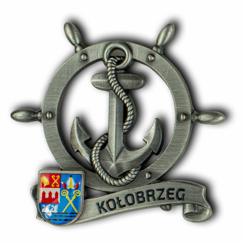Magnes metalowy koło sterowe pamiątka Kołobrzeg Captain Mike
