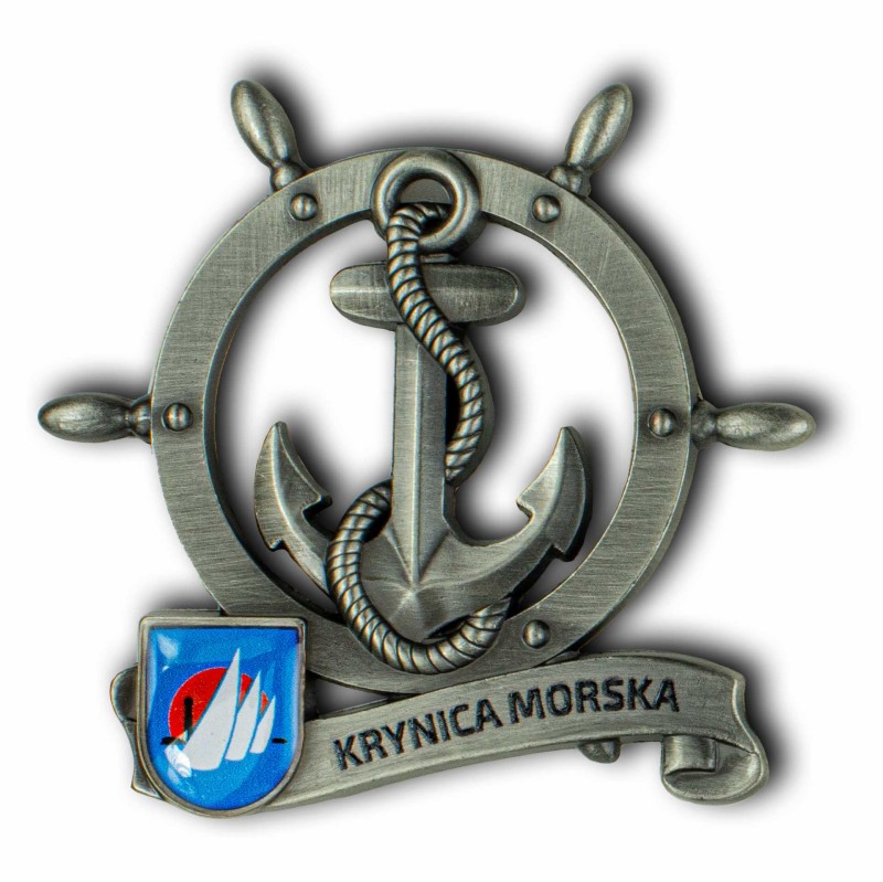 Magnes metalowy koło sterowe pamiątka Krynica Morska Captain Mike