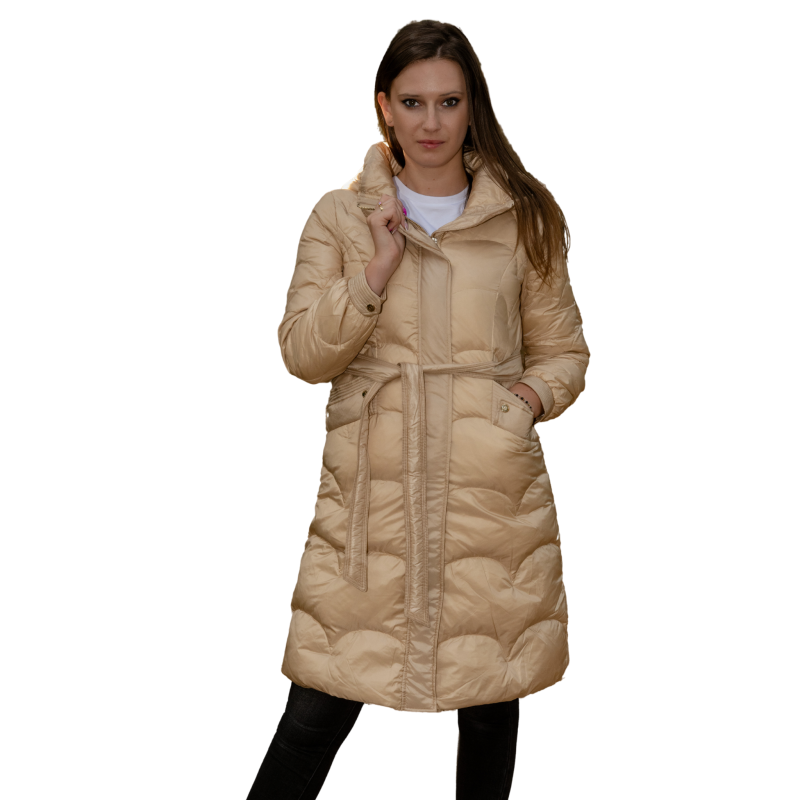Kurtka damska zimowa z naturalnego puchu długa z kapturem LUGANO