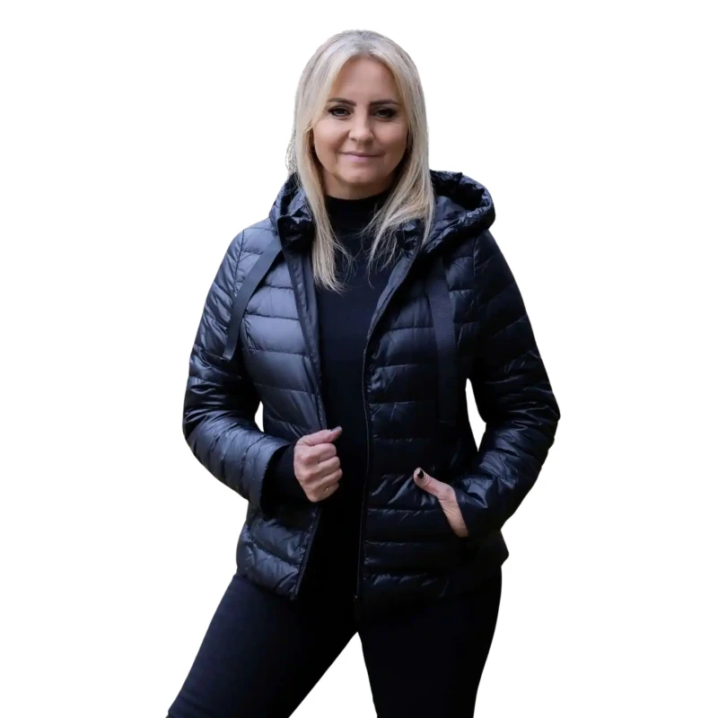 Kurtka damska zimowa z naturalnego puchu z kapturem ORTA