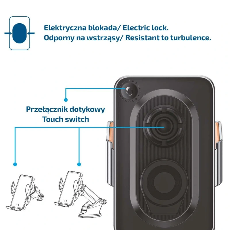 Uchwyt do telefonu z bezprzewodową ładowarką samochodową 15W Captain Mike