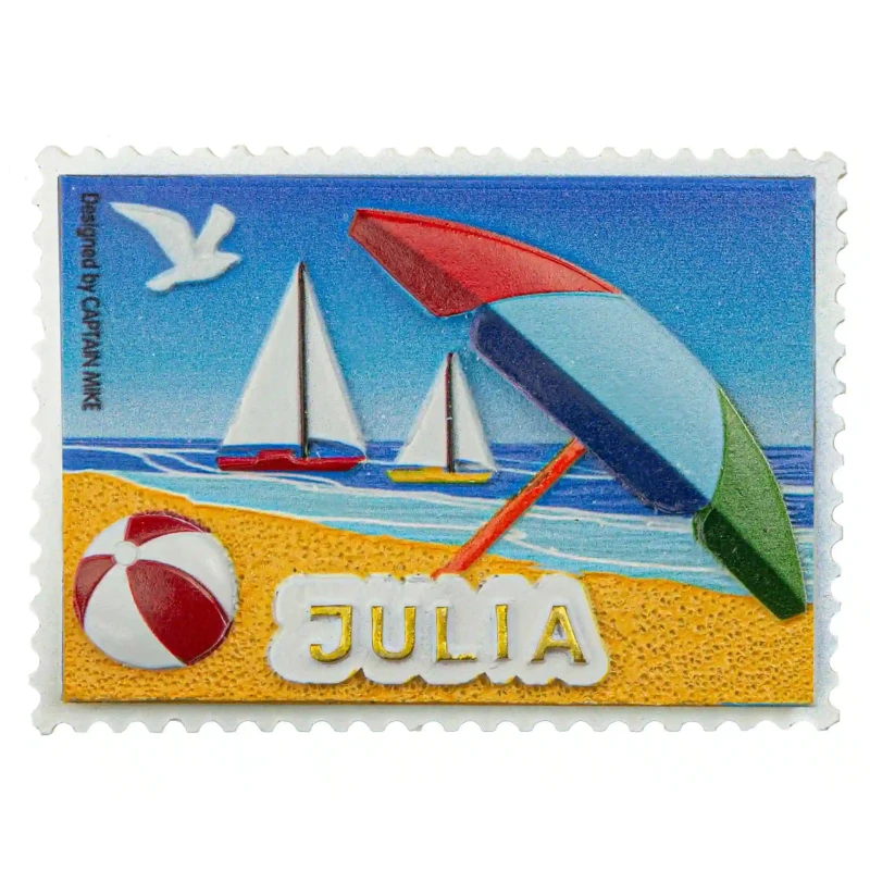 Magnes Imienny w Kształcie Znaczka Pocztowego z Motywem Morskim JULIA