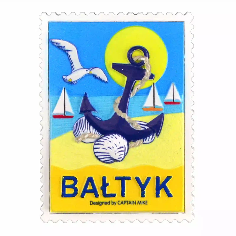 Magnes w Kształcie Znaczka Pocztowego z Motywem Morskim BAŁTYK