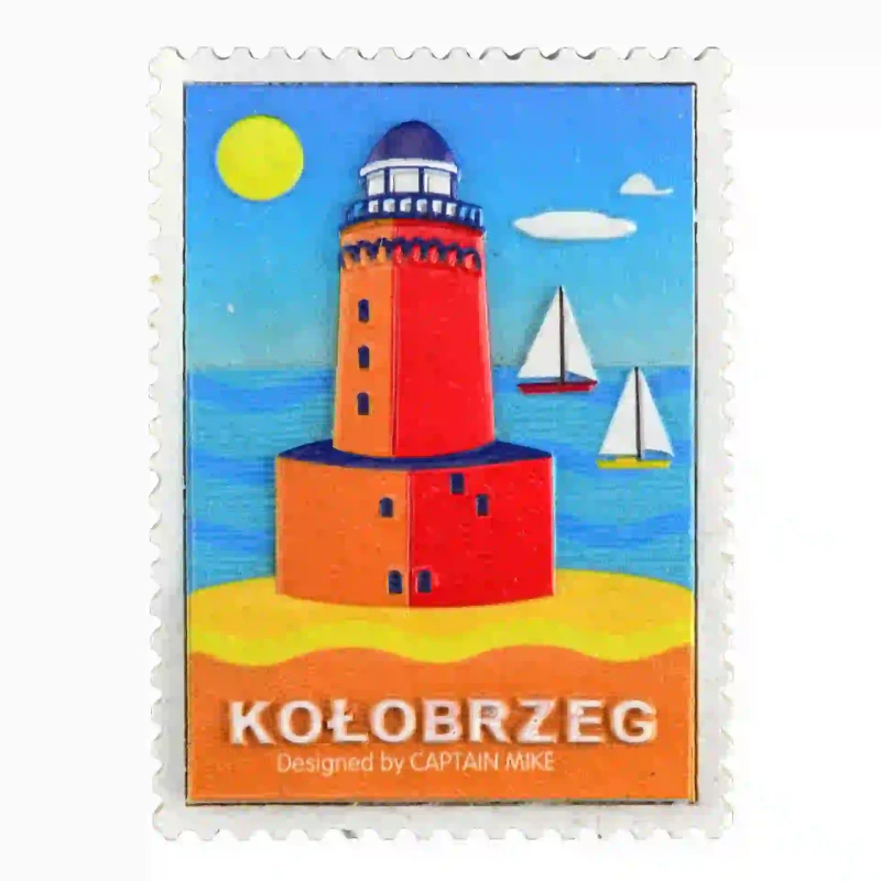 Magnes w Kształcie Znaczka Pocztowego z Motywem Morskim KOŁOBRZEG