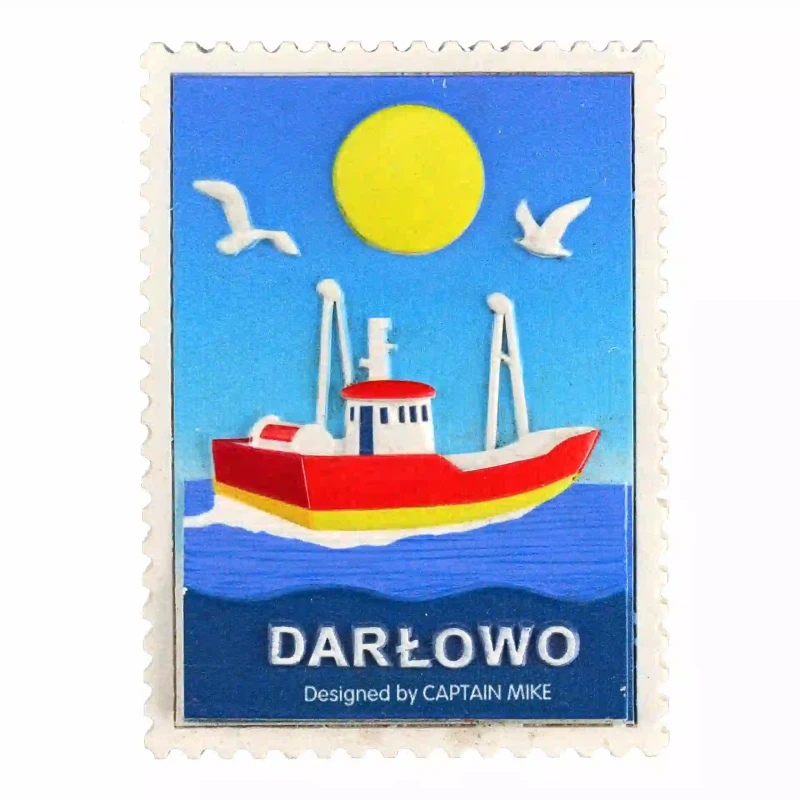 Magnes w Kształcie Znaczka Pocztowego z Motywem Morskim DARŁOWO
