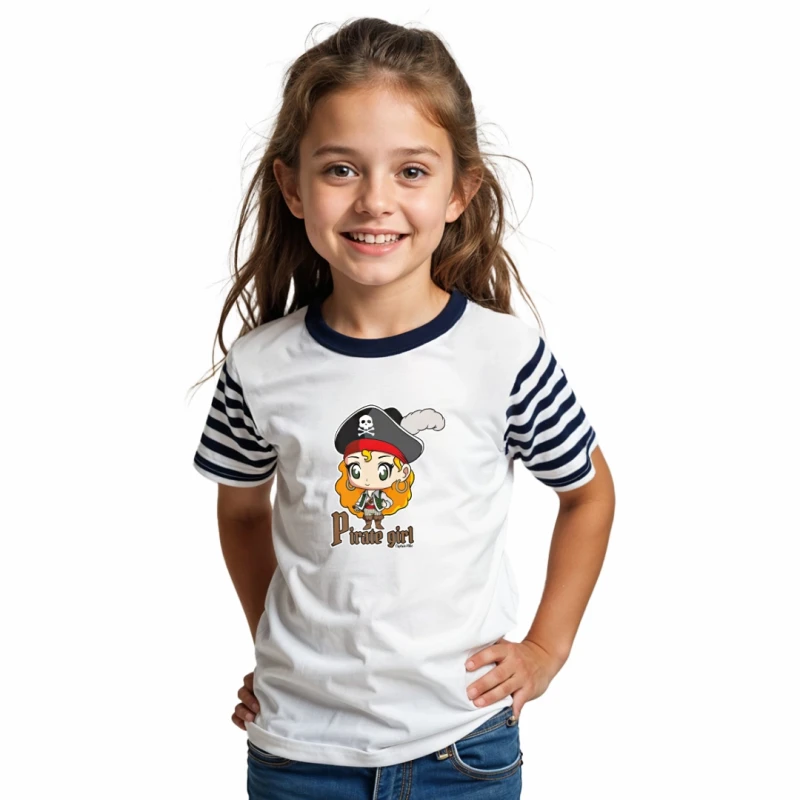 Koszulka dziewczęca z krótkim rękawem, z motywem dziewczynki pirata Captain Mike
