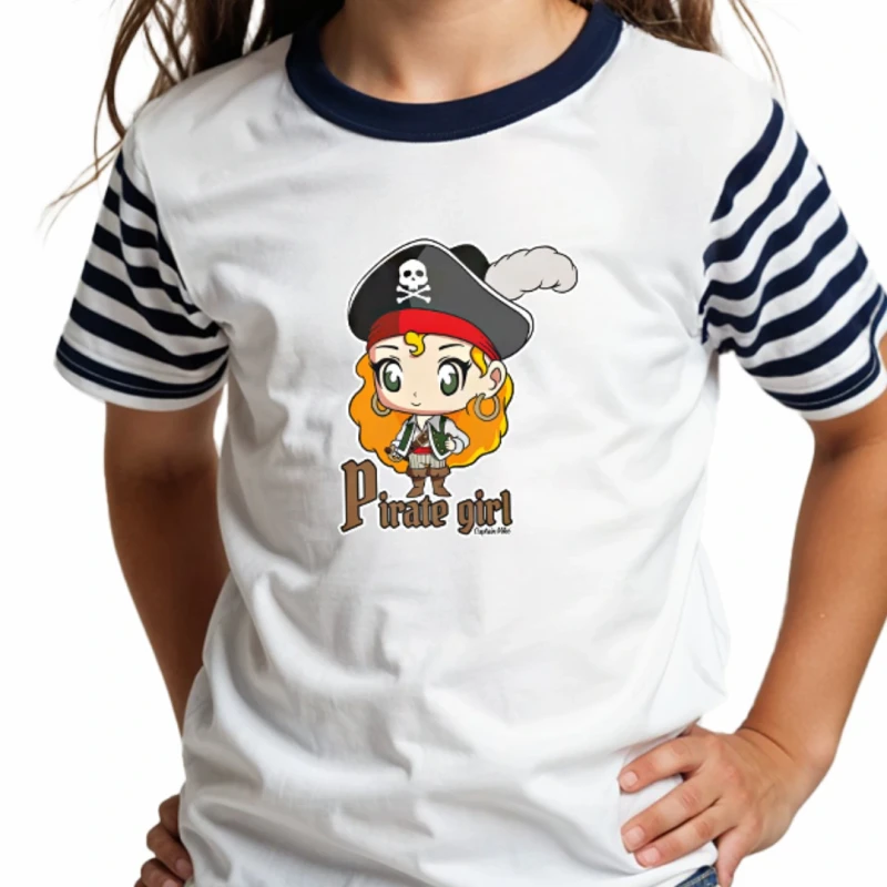 Koszulka dziewczęca z krótkim rękawem, z motywem dziewczynki pirata Captain Mike