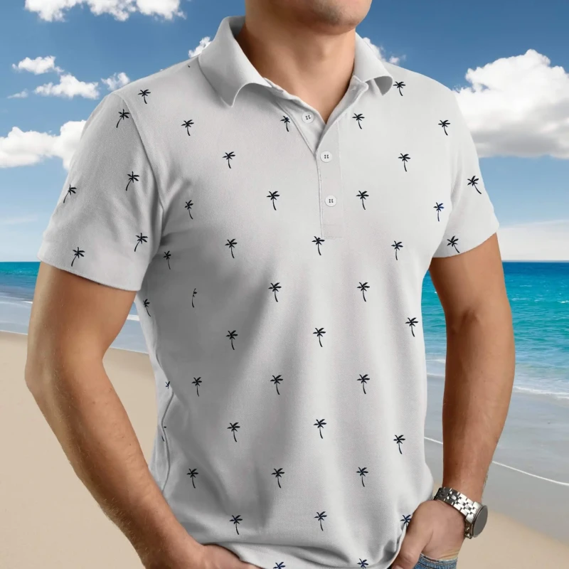 Koszulka bawełniana polo męska biała w palemki turecka bawełna Captain Mike