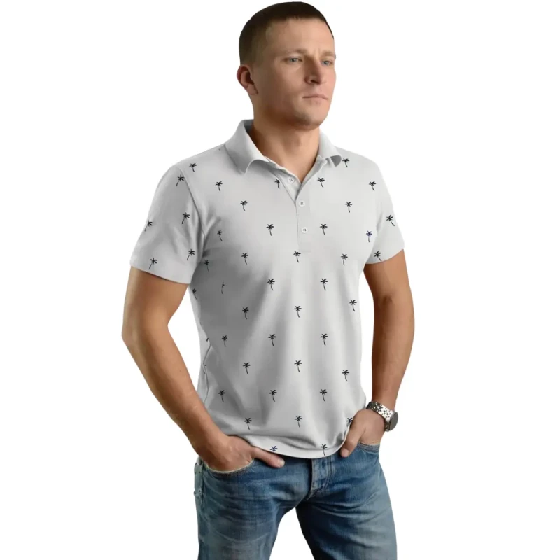 Koszulka bawełniana polo męska biała w palemki turecka bawełna Captain Mike