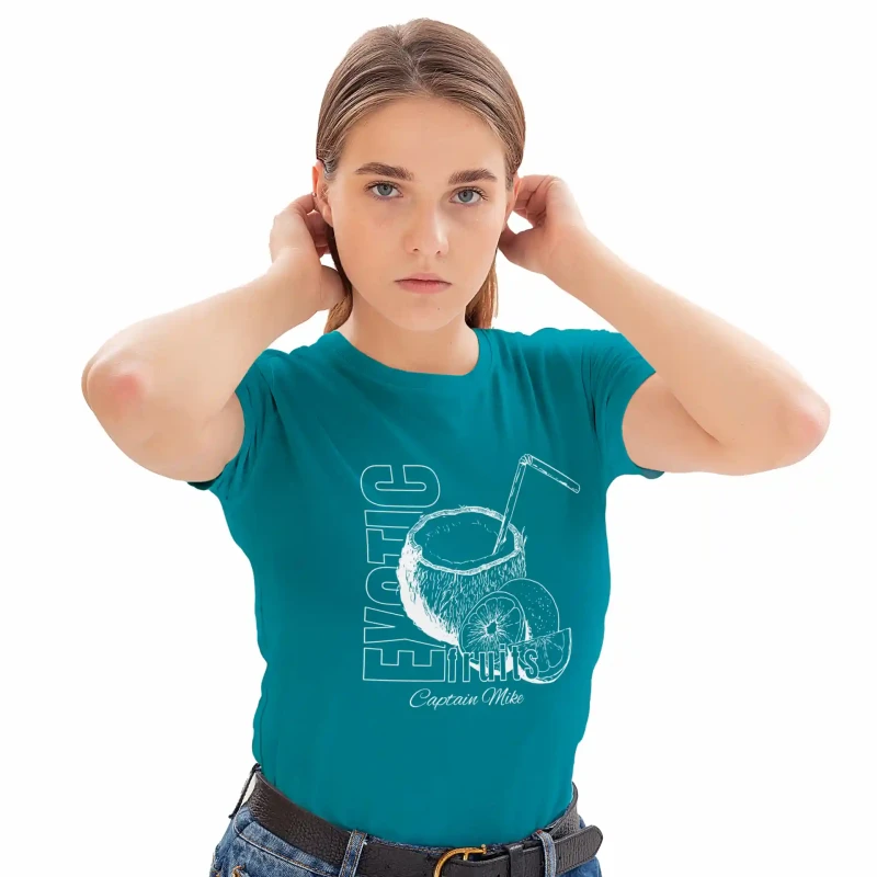 T-SHIRT damski koszulka z nadrukiem turkusowa TURECKA BAWEŁNA Captain Mike
