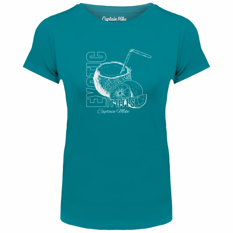 T-SHIRT damski koszulka z nadrukiem turkusowa TURECKA BAWEŁNA Captain Mike