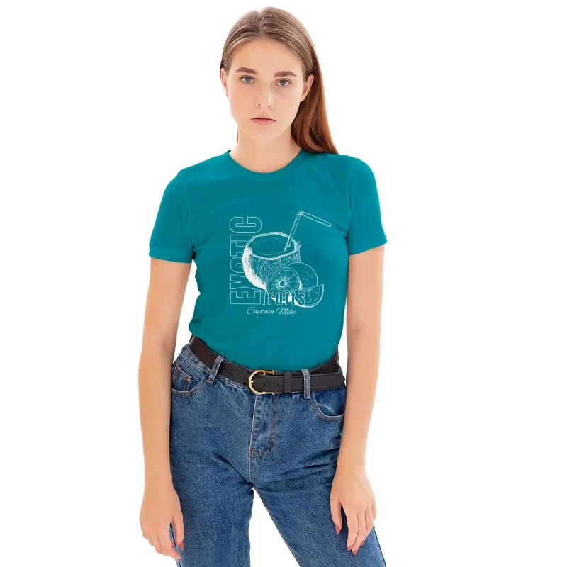 T-SHIRT damski koszulka z nadrukiem turkusowa TURECKA BAWEŁNA Captain Mike