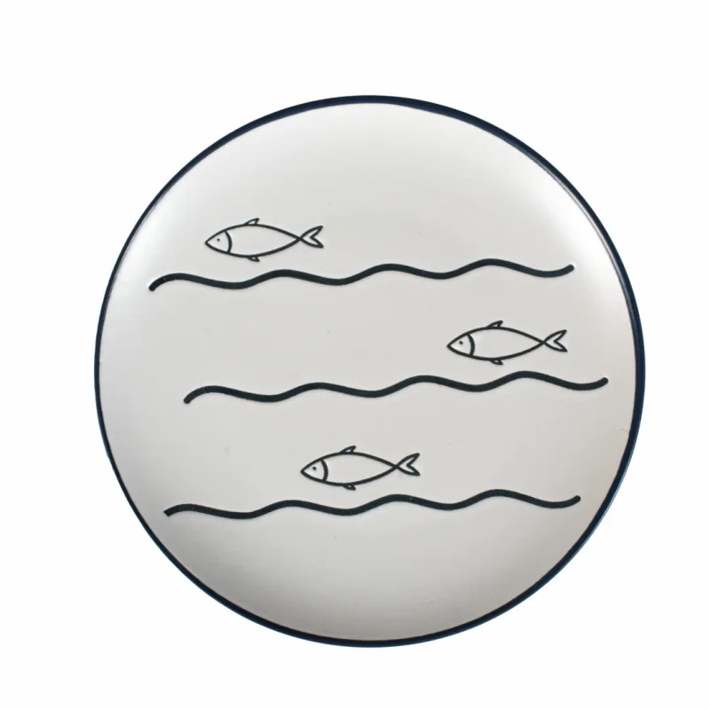 Talerz kamionkowa ceramiczna biały z motywem rybek Captain Mike 27 cm