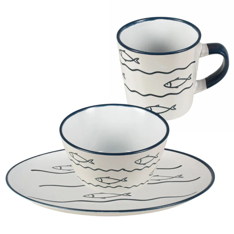 Talerz kamionkowa ceramiczna biały z motywem rybek Captain Mike 27 cm