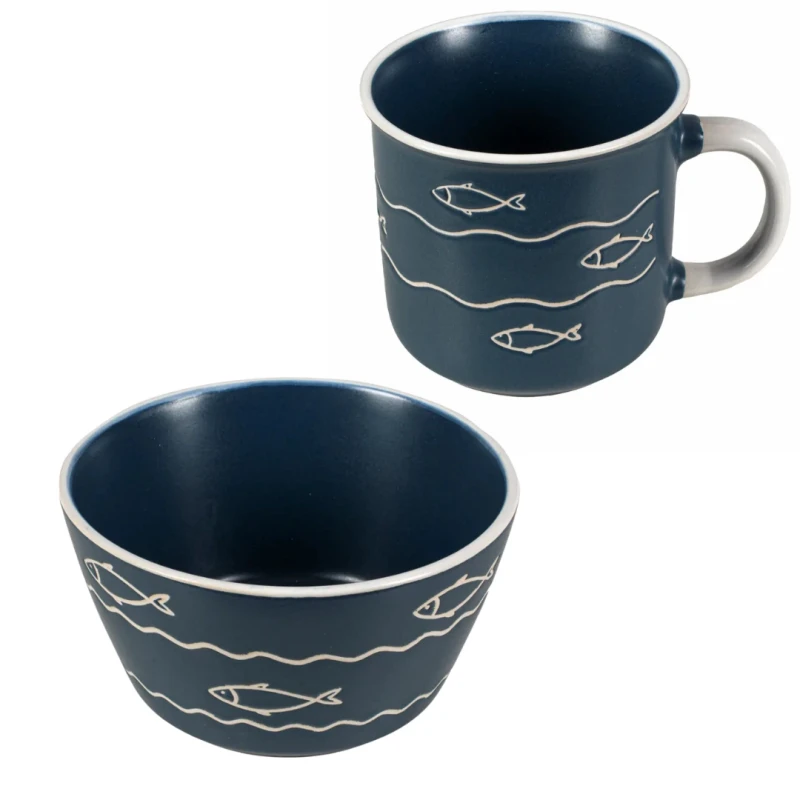 Miseczka kamionkowa ceramiczna granatowa z motywem rybek Captain Mike