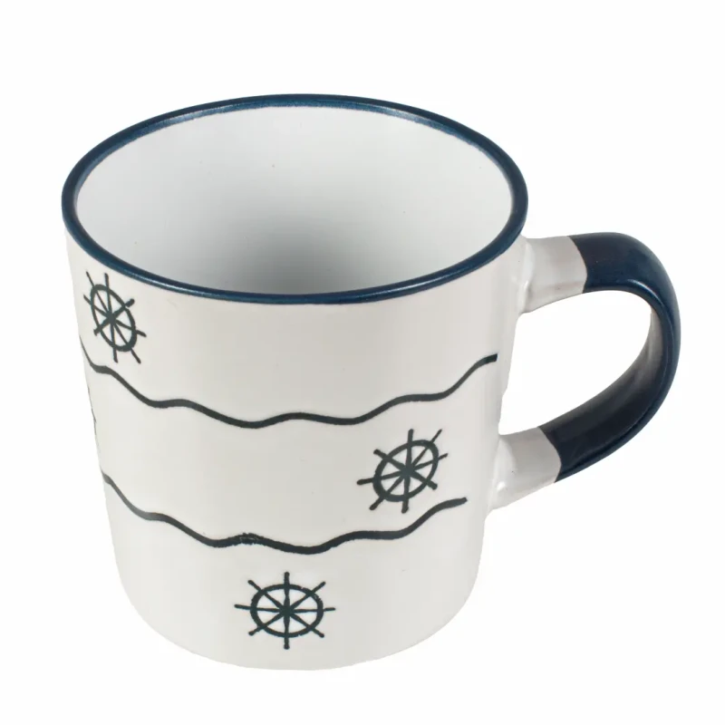 Kubek kamionkowy ceramiczny biały z motywem koła sterowego Captain Mike 350 ml