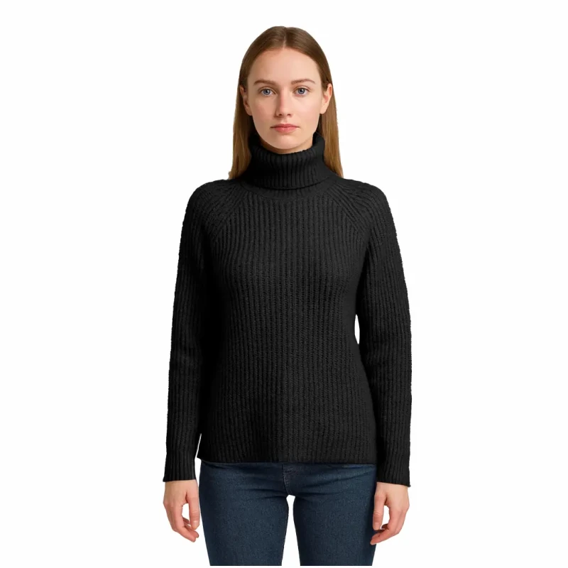 Ciepły sweter damski z golfem klasyczny czarny Captain Mike