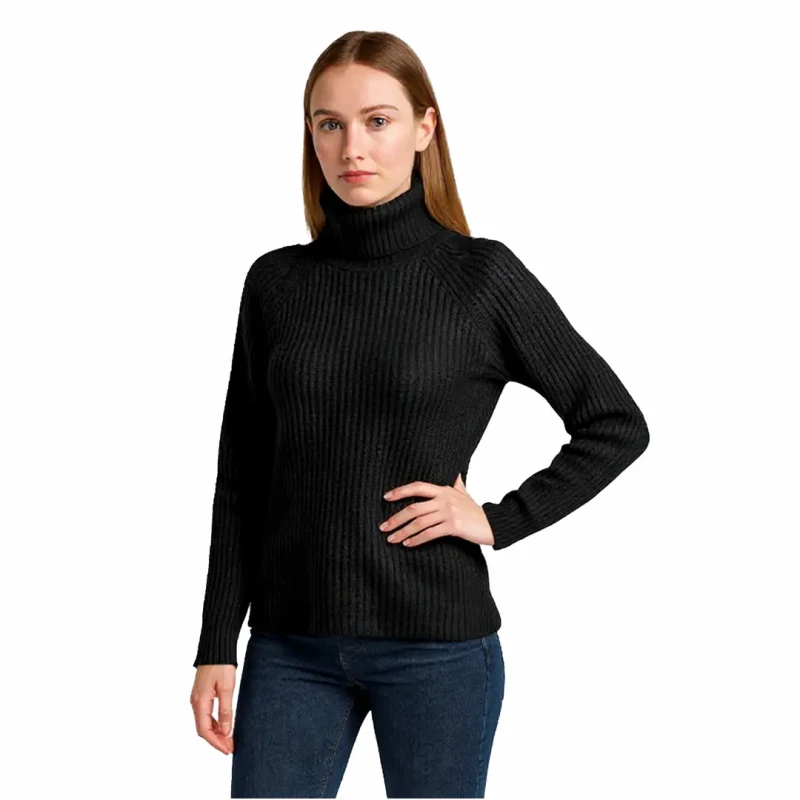 Ciepły sweter damski z golfem klasyczny czarny Captain Mike