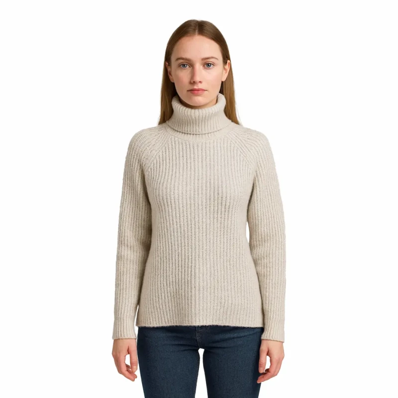 Ciepły sweter damski z golfem klasyczny jasnoszary Captain Mike